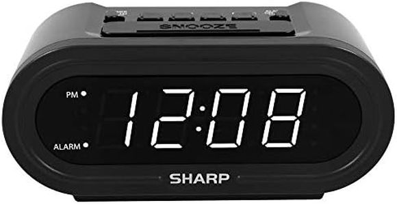 SHARP Digital Alarm with AccuSet - Automatic Smart Clock, Never Needs Setting (Midnight Black-White LED)