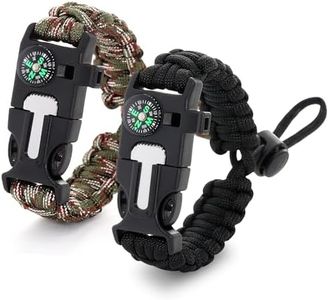 2 Pack 5-in-1 Paracord Survival Bracelet – Black & Camo Adjustable Tactical Bracelet for Men with 10 ft Paracord, Flint Fire Starter, Compass, Whistle & Scraper – Camping Gear for Hiking, & Travel