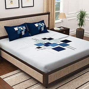 Story@Home Bedsheet for king size bed |300TC | White & Blue | Abstract | 1 Piece cotton bedsheets for king size bed with 2 Pillow covers (270 x270cm) Perfect for Home Decor & gifting | Cotton bedsheet