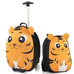 HONEY JOY Kids Luggage, 12” Children Hardshell Backpack & 16” Toddler Travel Rolling Suitcase, 2 Pcs Lightweight Carry On Luggage Set, Kids Luggage with Wheels for Girls & Boys (Orange Tiger)