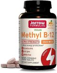 Jarrow Formulas Ultra Strength Methyl B-12 2500mcg, Dietary Supplement for Cellular Energy Production and Brain Health Support, 100 Tropical-Flavored Chewable Tablets, 100 Day Supply