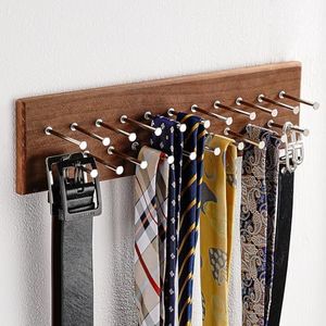 Treehouse London Tie Rack Organizer – Holds 40 Large Ties – Solid Wood & Sturdy Metal Storage Holder for Closet – Wall Mounted Tie Display Hanger for Wall, Bedroom - (Walnut Tie Rack)