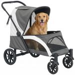PawHut Dog Stroller, Easy Folding Pet Stroller for Medium Dogs, Puppy Pram Pet Pushchair with 4 Big Wheels, Shock-Absorbing Frame, Safety Leashes, Brakes, Maximum Load 25 kg, Dark Grey