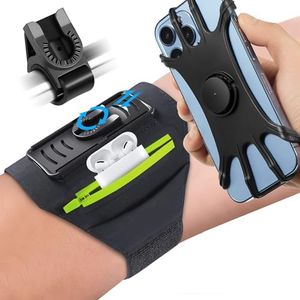 Newppon Armband & Bike Phone Holder Set- Detachable & 360° Rotatable Reflective Strap with Zipper Pocket Bag - Compatible with iPhone 16 15 Pro Max Plus Samsung Galaxy for Running Workout Sports