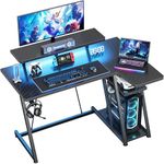 HOMIDEC Gaming Desk with LED Lights, 100CM Computer Desk with Monitor Stand, L Shaped Desk with Headphone Hook, Corner Desk with Shelves for Gaming Room, Bedroom, Office