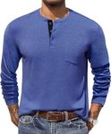 COOFANDY Men Henley Shirts Casual Beefy T Shirt Pocket Lightweight Classic Tunic Top Deep Blue