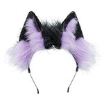 BNLIDES Handmade Fur Fox Wolf Cat Ears Headwear Women Men Cosplay Costume Party Cute Head Accessories for Halloween (Purple Black)