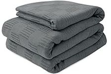 Avalon 100% Cotton Blankets Queen Size, 90x90 Inches 350 GSM, Soft Breathable Blanket, Lightweight Thermal Blankets Queen Size, Perfect for Layering Any Bed for All Season (Grey)