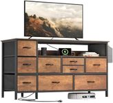 YITAHOME Dresser TV Stand with Power Outlet for 55'' TV, 9 Drawer Dresser for Bedroom, Media TV Console Table with Side Pockets & Hooks, Fabric Dresser Chest of Drawers for Bedroom, Living Room