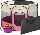 Portable Pet Playpen, 8-Panel Indoor/Outdoor Puppy Pen with Shade Cover & Travel Bag - Waterproof Dog Cat Tent Includes Collapsible Bowl