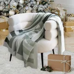 Double Stitch 100% Cotton Twin Size Throw Blanket - Soft Knit Throw Blanket, Geometric Pattern Blanket, Cozy Luxury Decorative Blanket for Bed, Living Room, 60" x 80", Sage Valley