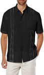 COOFANDY Men's Short Sleeve Linen Shirt Cuban Guayabera Shirts Summer Beach Tops Black