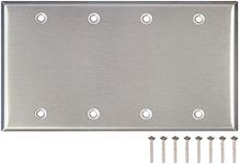 Airmont Products AP-10414, Stainless Steel Blank Wall Plate, 4 Gang Standard Size 4.50" x 8.19" Corrosion and Heat Resistant, Unbreakable Metal, Silver, Cover Unused Electrical Sockets or Switch Holes