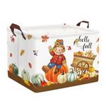 Clastyle 36L Large Scarecrow Turkey Harvest White Shelf Basket with Handle Collapsible Rectangle Pumpkin Cart Clothes Cube Storage Basket for Thanksgiving Autumn