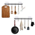 KALIONE 2 Pack Wall Mount Utensil Rail Rack, Adhesive Wall Hooks Rack Kitchen Rail, Space Saving Kitchen Utensil Hanger Holder No Drilling Wall Hangers for Kitchen Bathroom Livingroom