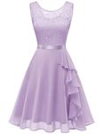 BeryLove Women's Cocktail Dresses Prom Wedding Guest Short Bridesmaid Dresses Ruffle Hem Sleeveless Lace Formal Dress, Lavender, Large