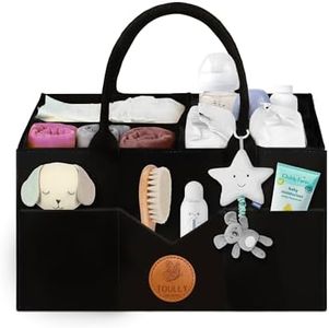 TOULLY Washable Nappy Caddy Organiser with Detachable Compartments, Diaper Caddy, Changing Table Organiser, Nursery & Car Use, Newborn Baby Boy & Girl Essentials (Black)