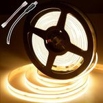 BERIXDEEP COB LED Strip Lights, Uniform DC24V LED Strip, 8mm Wide, CRI 90+, Dotless LED Tape for Room Decoration (No Power Supply), 5M, Warm White