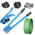 Vteilas Banding Strapping Kit Pallet Packaging Strapping Tool, Strapping Tensioner Tool, Sealing Tool, 200 Plastic Packaging Corner, 200 Metal Seals, and 5/8" x 885' Polyester (PET) Strapping Roll