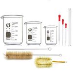 Glass Beakers Set, JESSTOLO 3pcs Glass Graduated Measuring Beakers 50ml/100ml/250ml with 3 Glass Droppers, 3 Cleaning Brush and 2 Glass Stirring Rod for Chemical Measuring or Kitchen