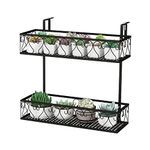 GiantexUK 2-Tier Hanging Flower Pot Holder, Iron Art Hanging Railing Planters with Adjustable Hooks, Metal Plant Basket Rack Over The Rail Fence Pots Stand for Indoor Outdoor Balcony Porch