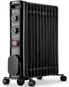 NETTA Oil Filled Radiator 2500W Portable Electric Heater with Thermostat & 24 Hour Timer 2 Power Settings Home Office Energy Efficiency – 11 Fin, Black