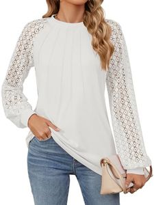 Blusas de Mujer Elegantes Camiseta Manga Larga con Encaje Camisa Mujer Top (Blanco,XXL)