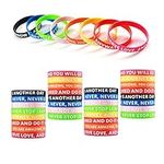 32pcs Silicone Motivational Wristbands for Men Women, Silicone Rubber Bracelet 8 Color Pink Black Red Blue Yellow with Inspirational Motivation Quotes for Football Gym Sport Party