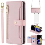 Asuwish Phone Case for Samsung Galaxy Note 9 Wallet Cover and Screen Protector Zipper Card Holder Slot Stand Leather Cell Accessories Protective Magnetic Flip Folio Mobile Note9 Not S9 Women Rose Gold