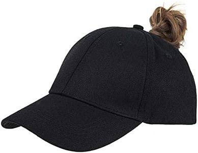 High Ponytail Baseball Hat - Women Messy Bun Hat, Sun Protection Ponycaps Retro Cap, Black, One Size