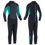 Osprey Girls Full Length 3mm Summer Wetsuit, Kids Neoprene Surfing Bodyboarding Wetsuit, Zero, Teal