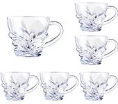 MARTVIA Crystal Clear Toughened Glass Tea Cup with Convenient Solid Handle Cups, Espresso Mug Set for Tea, Coffee, Hot/Cold Drinks (Crystal 200 ML, 6)