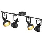 KEESFU Industrial Track Lighting Kit, 4-Lights Black Track Lighting, Directional Ceiling Spot Light for Kitchen, Dining Room, Dining Table, Cabinet, Living Room.