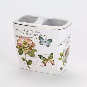 Avanti Linens - Toothbrush Holder, Ceramic Bathroom Accessories, Artsitic Home Decor (Butterfly Garden Collection)