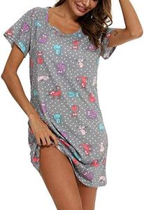 ENJOYNIGHT Womens Nightgown Cotton Sleep Shirt Femme Nightshirt Short Sleeves Pajamas Night Dress