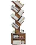 SUNMORY 6 Tier Tree Bookshelf, Small Bookcase with Storage Cabinet, Modern Tall Narrow Bookshelves Organizer, Floor Standing Book Shelf for Bedroom/Living Room/Home Office/Corner, Rustic Brown