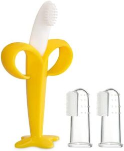 HAILI Baby Banana Toothbrush with 2 Finger Toothbrushes,Soft Silicone Baby Teething Toy Teether Chew Toy for Babies 3-6 Months 6-12 Months