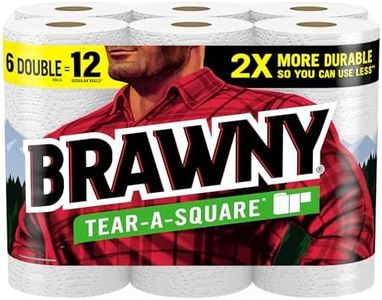 Brawny Tear-A-Square Paper Towels, 6 Double Rolls = 12 Regular Rolls, 3 Sheet Sizes (Quarter, Half, Full), Strength for All Messes, Cleanups, and Meal Prep