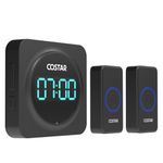 Costar Wireless Door Bell for Home with 24-Hour Time Display Calling Bell for Office- Cordless Door Bell Up to 1000ft Range with 58 Chimes, 5 Level Volume (Pebble 705 Black 2 Push Button)