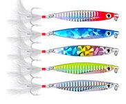 WUWYOUWL Fishing Lures Set, 5PCS Metal Fishing Lure Sequins Spoons with Hard Bait For Sea Lake Lure Tool for Saltwater Freshwater Trout Bass Salmon Fishing (30g*7.7cm)