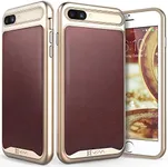 VENA iPhone 8 Plus Leather Case, [vLuxe][Leather Back | Metallized Button] Slim Protective Cover for Apple iPhone 8 Plus/iPhone 7 Plus (4.7") (Burgundy Red/Gold)