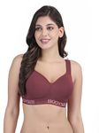 BODYSIZE Women's Padded Sports Bra SF-28 (Havily Padded, Super Soft Fabric, Gym Bra, Yoga Bra, Sweat Proof, Seamless Cotton, Wire Free Bra) | Mulberry | 34