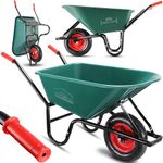 GARDEBRUK® Heavy Duty Garden Wheelbarrow | 100L 150KG | Pneumatic Tyre | Powder Coated Steel Rim | Strong Large Transport Trolley Handcart Wheel Barrow | Green & Black