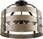 Globe Electric 60804 Maddox 3-Light Flush Mount Ceiling Light, Matte Black, Faux Wood
