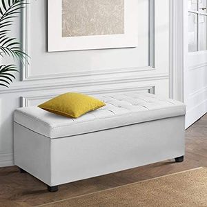 Artiss Tufted Storage Ottoman, Foot Rest Stool Bench Padded Seat Blanket Box Chest Bedroom Living Room Indoor, White 97 x 41.5 x 37cm Faux Leather Open Lid Heavy Duty Large Store Space