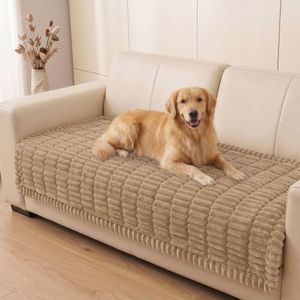 Smiry Couch Cover for Dogs Washable, Non Slip Fuzzy Pet Couch Covers for 3 Cushion Sofa Pet Friendly, Thick Soft Sofa Slipcovers Cushion Protector (Khaki, 35.4" x 95")