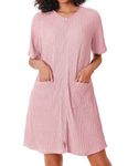 Ekouaer Women Zipper Robe Short Sleeves House Dress Knit Short Bathrobe Sleepwear with Pockets Housecoat Nightgown