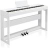 LEADZM Piano Numérique 88 Touches, Clavier Entièrement Lesté, Piano Électrique avec MIDI-USB, Bluetooth et Haut-Parleurs Stéréo, 128 Sonorités et Rythmes, Système à 3 Pédales, Blanc
