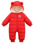 Happy Cherry Baby Boys Hooded Puffer Jacket Jumpsuit Winter Snowsuit Coat Long Sleeve Romper Warm Snow Wear Outwear Down Coats 18-24 Months Red