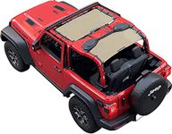 Shadeidea JL Sun Shade Top for Jeep Wrangler 2 Door Top Sunshade (2018-2023), Front & Rear - Tan Mesh Screen Wrangler Soft Roof Top Cover, UV Blocker with Grab Bag Pouch - 10 Year Warranty